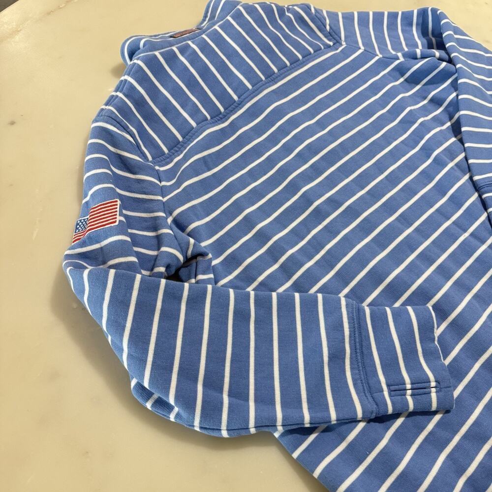 Vineyard Vines Quarter Zip Pullover Women L Blue Striped Shep Shirt Preppy Coast - Picture 8 of 12